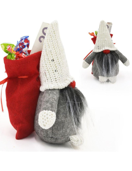 Mikołajek dekoracyjny z workiem na prezent 15cm czerwony