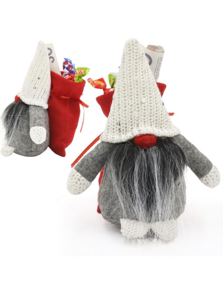 Mikołajek dekoracyjny z workiem na prezent 15cm czerwony
