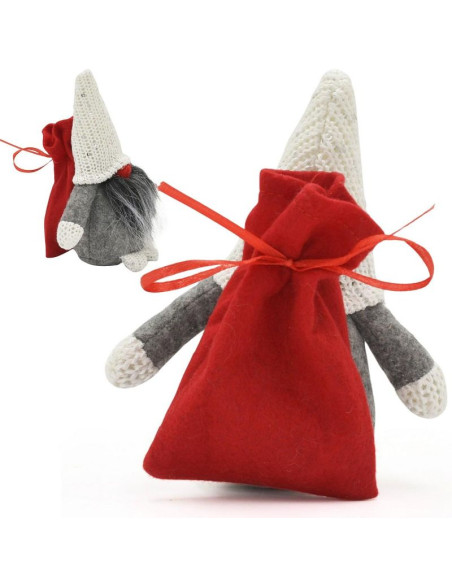 Mikołajek dekoracyjny z workiem na prezent 15cm czerwony