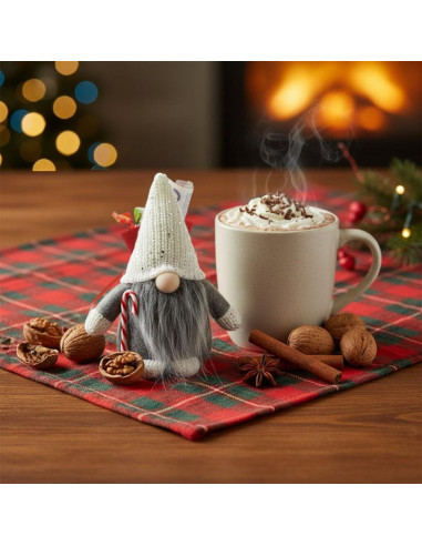 Mikołajek dekoracyjny z workiem na prezent 15cm czerwony