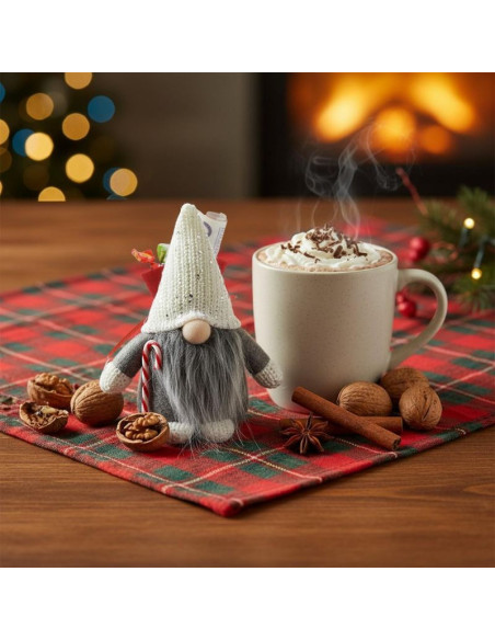 Mikołajek dekoracyjny z workiem na prezent 15cm czerwony