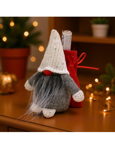 Mikołajek dekoracyjny z workiem na prezent 15cm czerwony