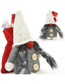 Mikołajek dekoracyjny z workiem na prezent 15cm ciemno szary