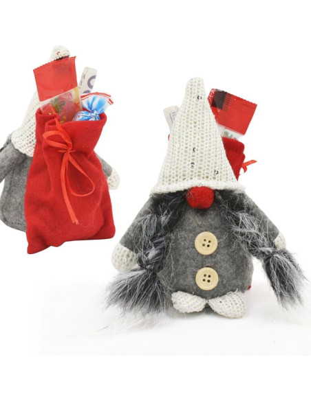 Mikołajek dekoracyjny z workiem na prezent 15cm ciemno szary