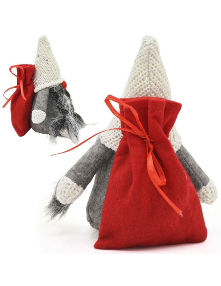 Mikołajek dekoracyjny z workiem na prezent 15cm ciemno szary