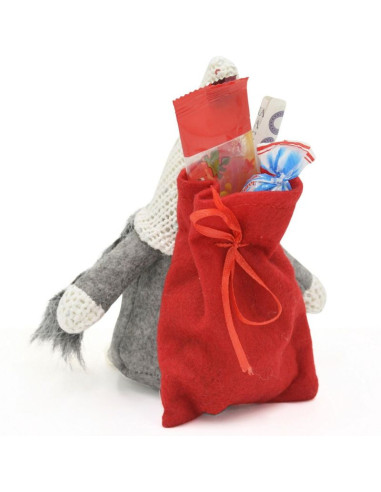 Mikołajek dekoracyjny z workiem na prezent 15cm ciemno szary