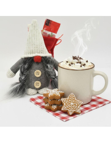 Mikołajek dekoracyjny z workiem na prezent 15cm ciemno szary