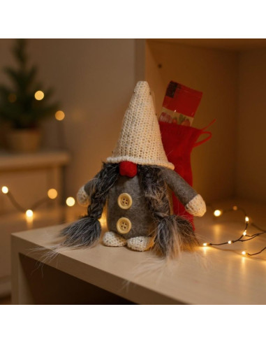 Mikołajek dekoracyjny z workiem na prezent 15cm ciemno szary