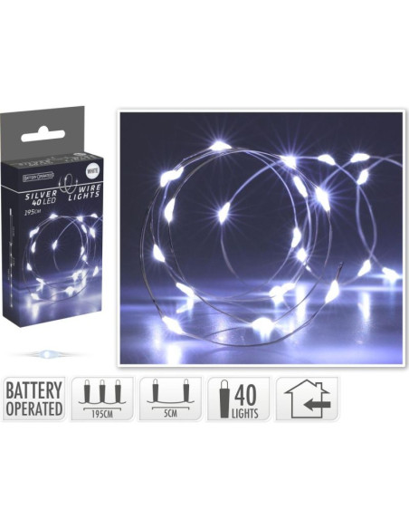Lampki druciki na baterie girlanda 40 led zimny biały