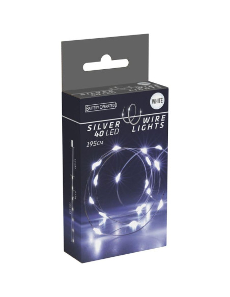 Lampki druciki na baterie girlanda 40 led zimny biały
