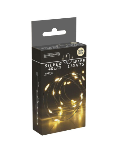 Lampki druciki na baterie girlanda 40 led ciepły biały