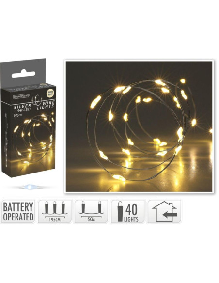 Lampki druciki na baterie girlanda 40 led ciepły biały