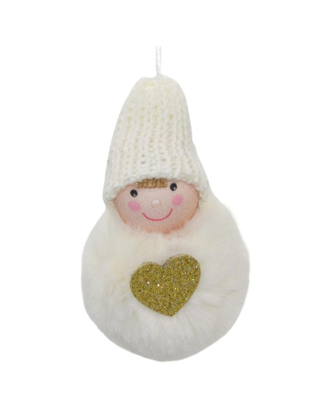 Laleczka dekoracyjna z serduszkiem 8cm w czapce i futerku biała