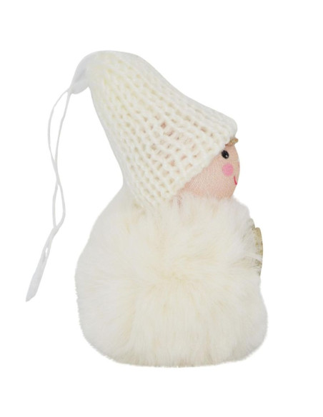 Laleczka dekoracyjna z serduszkiem 8cm w czapce i futerku biała