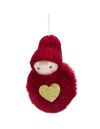 Laleczka dekoracyjna z serduszkiem 8cm w czapce i futerku czerwona