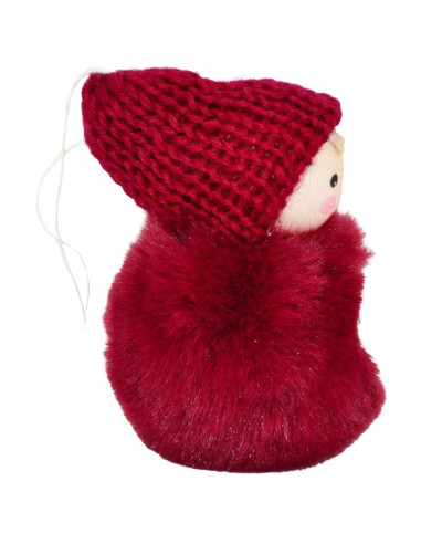 Laleczka dekoracyjna z serduszkiem 8cm w czapce i futerku czerwona