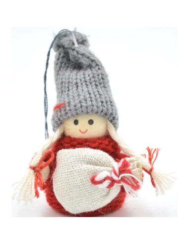 Laleczka dekoracyjna z workiem czerwona girl 7,5cm