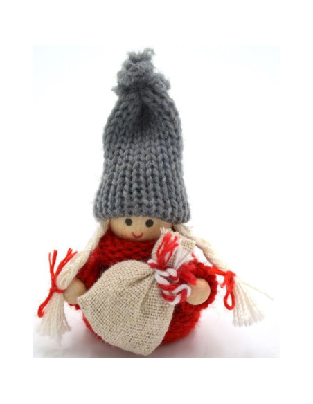 Laleczka dekoracyjna z workiem czerwona girl 7,5cm