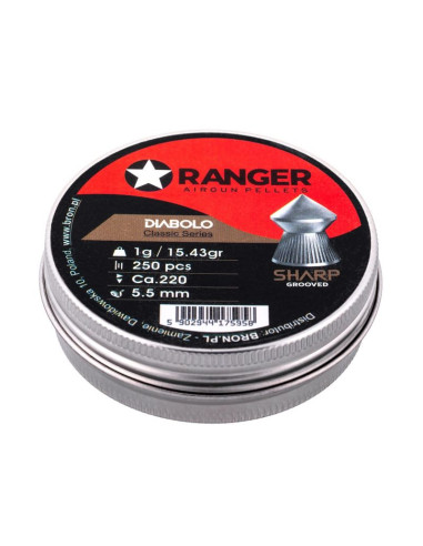 Śrut 5,5 mm ranger diabolo classic sharp grooved szpic molet. 250 szt. 1,00 g