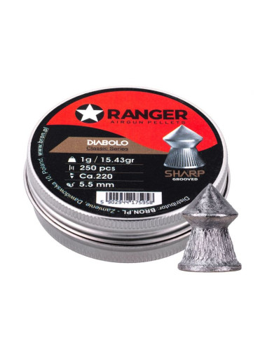 Śrut 5,5 mm ranger diabolo classic sharp grooved szpic molet. 250 szt. 1,00 g