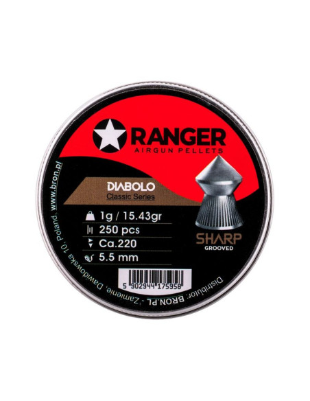 Śrut 5,5 mm ranger diabolo classic sharp grooved szpic molet. 250 szt. 1,00 g