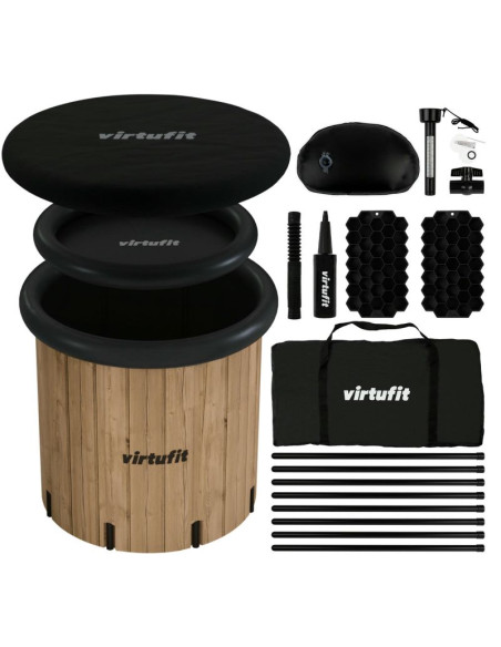 Virtufit wanna lodowa xxl - 375 litrów - imitacja drewna - z akcesoriami