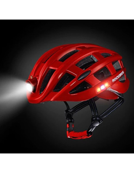 Rockbros kask rowerowy mtb z lampką czerw 57-62cm
