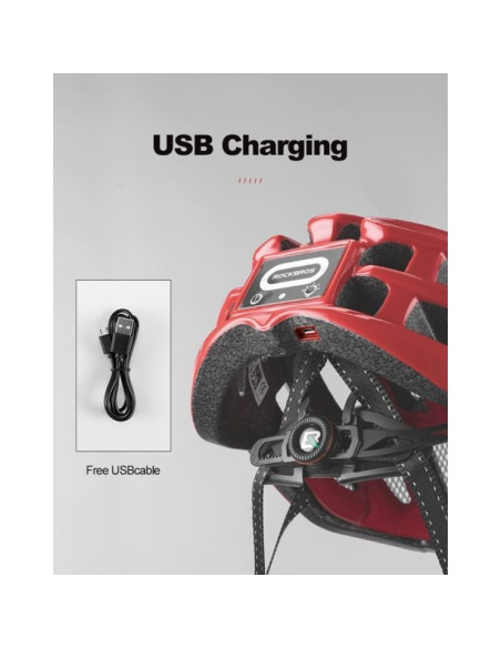 Rockbros kask rowerowy mtb z lampką czerw 57-62cm