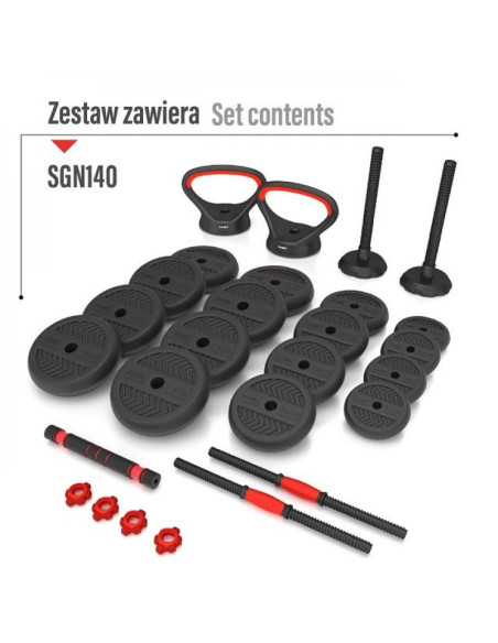 Zestaw ciężarów 6w1 hms sgn140 (sztanga, sztangielki i kettlebell) 40kg