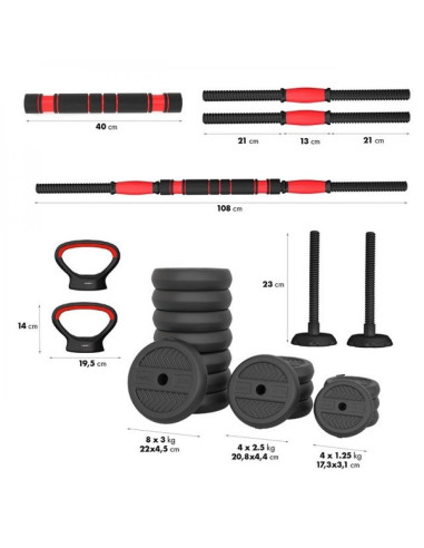 Zestaw ciężarów 6w1 hms sgn140 (sztanga, sztangielki i kettlebell) 40kg