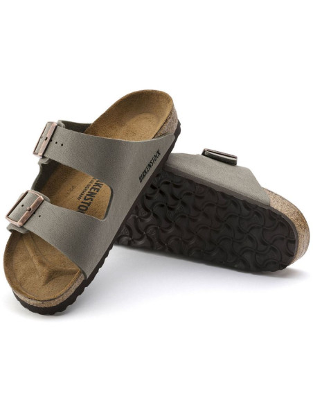 Klapki damskie/męskie birkenstock arizona birko-flor nubuck stone regular szerokie szare (0151211)