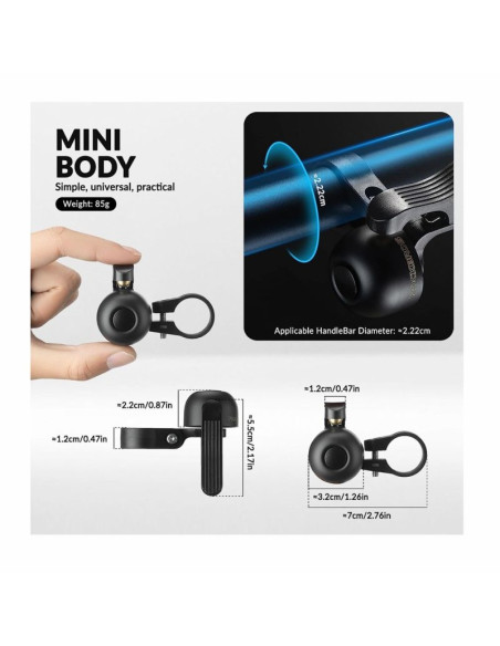 Rockbros dzwonek aluminiowy prawy montaż czarny