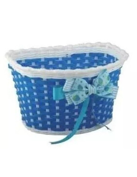 Koszyk rowerowy plastik przód biało niebieski kok.