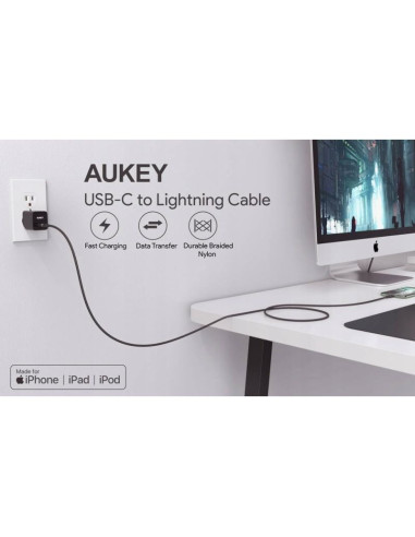 Aukey cb-cl03 nylonowy kabel usb c-lightning 2m pd