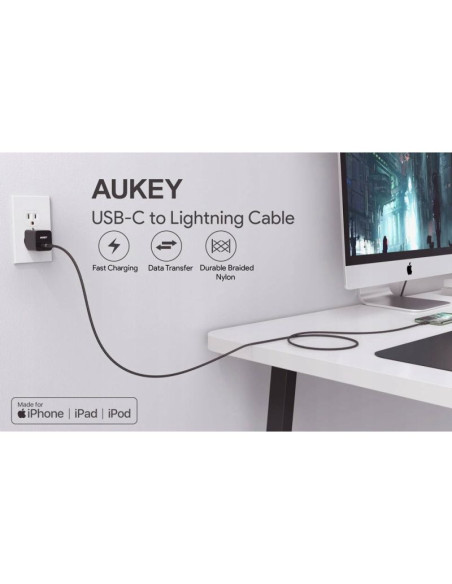Aukey cb-cl03 nylonowy kabel usb c-lightning 2m pd