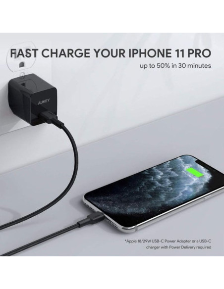 Aukey cb-cl03 nylonowy kabel usb c-lightning 2m pd