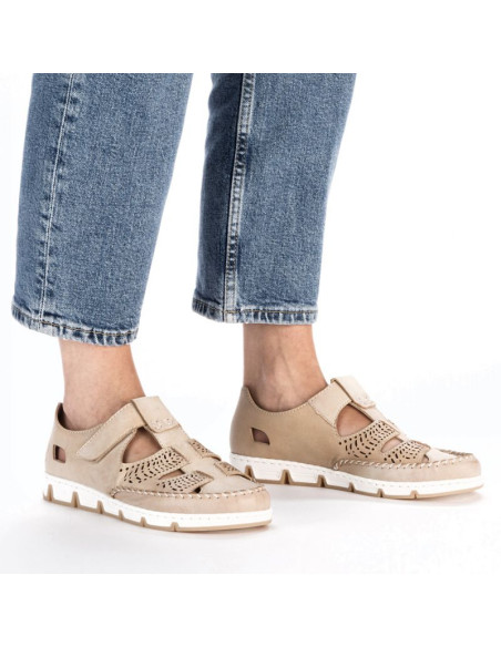 Skórzane półbuty na rzep ażurowe rieker w rkr651