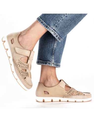 Skórzane półbuty na rzep ażurowe rieker w rkr651