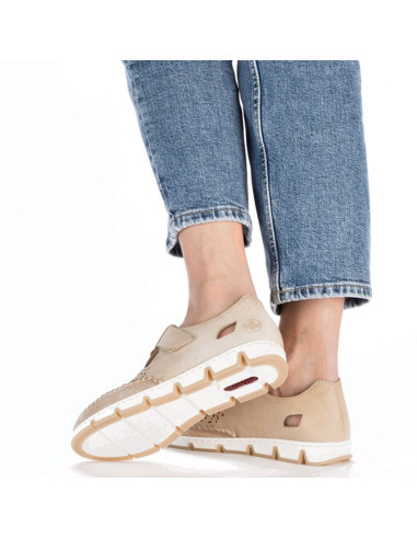 Skórzane półbuty na rzep ażurowe rieker w rkr651