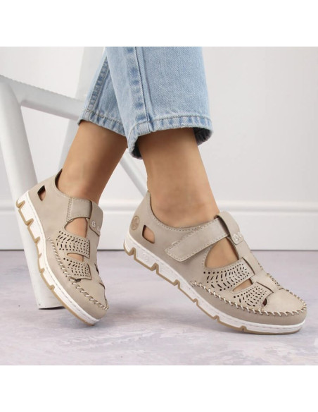 Skórzane półbuty na rzep ażurowe rieker w rkr651