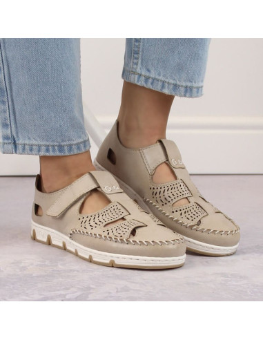 Skórzane półbuty na rzep ażurowe rieker w rkr651