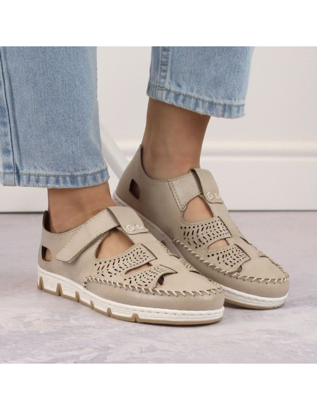 Skórzane półbuty na rzep ażurowe rieker w rkr651