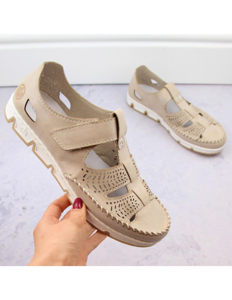 Skórzane półbuty na rzep ażurowe rieker w rkr651