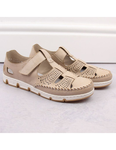 Skórzane półbuty na rzep ażurowe rieker w rkr651