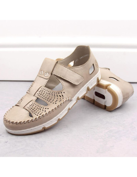 Skórzane półbuty na rzep ażurowe rieker w rkr651