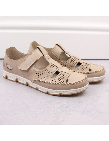 Skórzane półbuty na rzep ażurowe rieker w rkr651