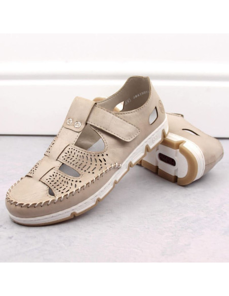 Skórzane półbuty na rzep ażurowe rieker w rkr651