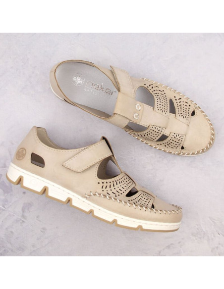 Skórzane półbuty na rzep ażurowe rieker w rkr651