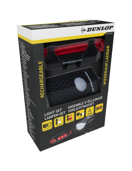 Zestaw lampek rowerowych dunlop led, ładowanie usb, tył+przód