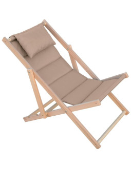 Leżak drewniany classic soft z zagłówkiem taupe